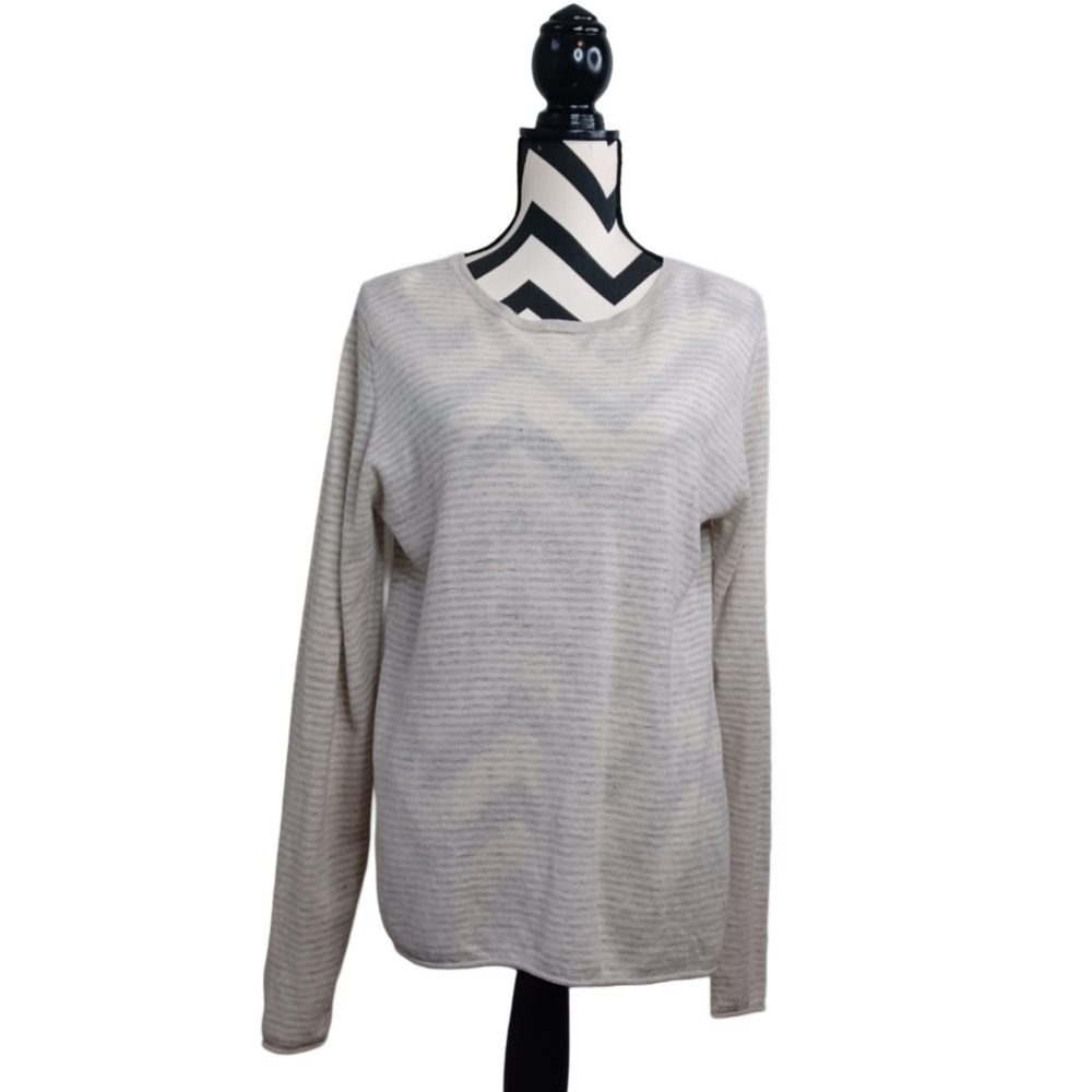 Ply Cashmere Striped 100% Cashmere Sz XL Contemporary Minimalist Neutral Sweater
